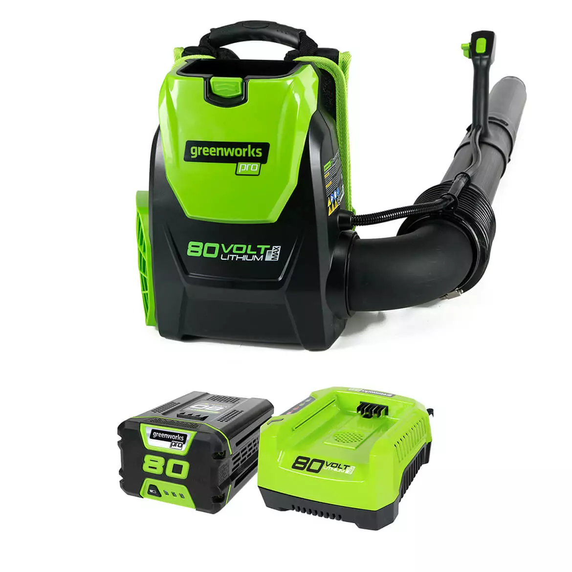 Lawn & Outdoor Power GreenWorks 2404802 80-Volt 2.5Ah 580-Cfm Axial Fan Brushless Backpack Blower Kit 3 Lawn & Outdoor Power GreenWorks 2404802 80-Volt 2.5Ah 580-Cfm Axial Fan Brushless Backpack Blower Kit
