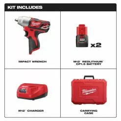 Tools & Equipment Milwaukee 2463-22 M12 12V 3/8-Inch Impact Wrench Kit