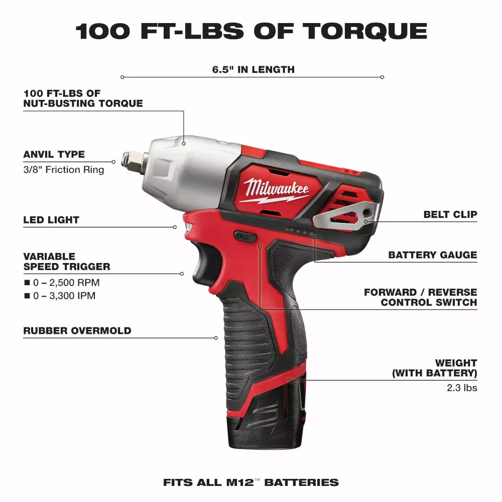 Tools & Equipment Milwaukee 2463-22 M12 12V 3/8-Inch Impact Wrench Kit 5 Tools & Equipment Milwaukee 2463-22 M12 12V 3/8-Inch Impact Wrench Kit
