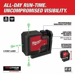 Milwaukee 3510-21 REDLITHIUM USB Rechargeable Cordless Green 3-Point Laser