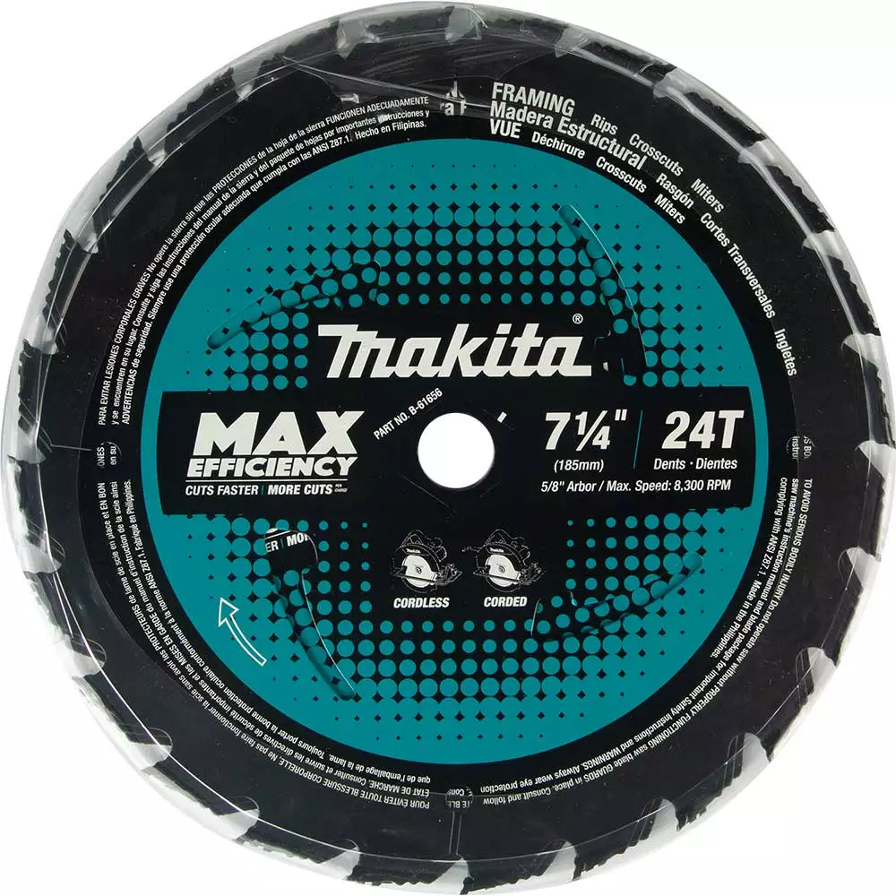 Makita B-61656-3 7-1/4" 24T Carbide Tipped Efficient Circular Saw Blade - 3 Pk Power Tools 7 Makita B-61656-3 7-1/4" 24T Carbide Tipped Efficient Circular Saw Blade - 3 Pk Power Tools