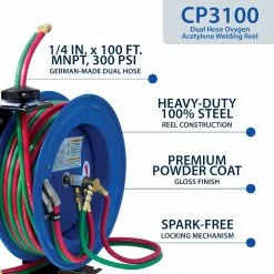 Tools & Equipment Cyclone Pneumatic CP3100 1/4" X 100' Dual-Hose Twin Welding Welder Reel 10 Tools & Equipment Cyclone Pneumatic CP3100 1/4