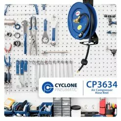 Cyclone Pneumatic 3/8” X 25’ 300 PSI Retractable Air Hose Reel W/ Rubber Hose Tools & Equipment