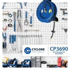 Cyclone Pneumatic CP3690 3/8" X 100' Retractable Air Compressor Rubber Hose Reel