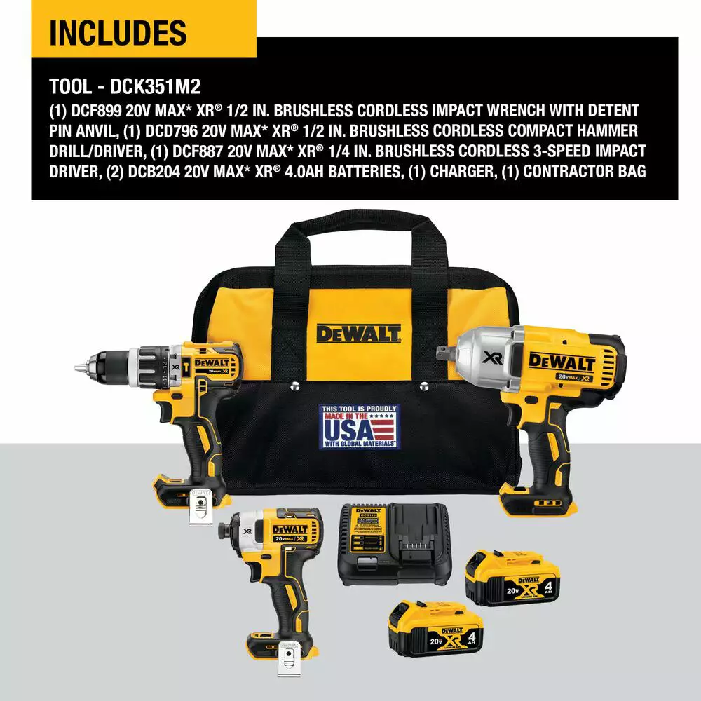 DeWALT DCK351M2 20V MAX Cordless 3 Tool Combo Kit W/ 2 - 4AH Battery / Charger 4 DeWALT DCK351M2 20V MAX Cordless 3 Tool Combo Kit W/ 2 - 4AH Battery / Charger