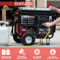 Dual Fuel Generators DuroStar DS10000EH 10,000W 439cc Dual Fuel Portable Generator W/ Electric Start