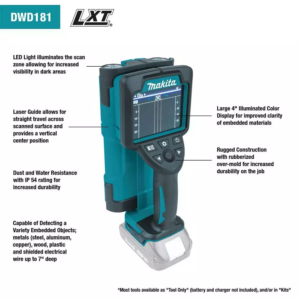 Makita DWD181ZJ 18V LXT Li-Ion Cordless Multi-Surface Scanner W/ Storage Case Tools & Equipment 4 Makita DWD181ZJ 18V LXT Li-Ion Cordless Multi-Surface Scanner W/ Storage Case Tools & Equipment