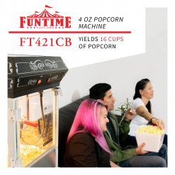FunTime FT421CB 4oz Black Bar Table Top Popcorn Popper Maker Machine