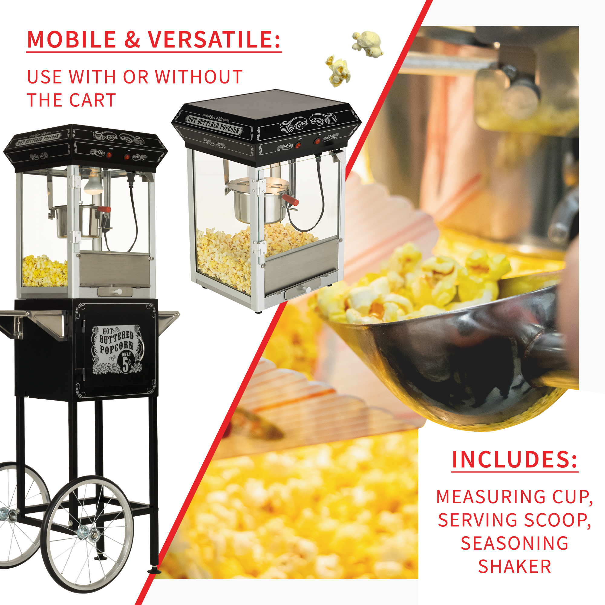 FunTime FT454CB 4oz Black Popcorn Popper Machine Maker Cart Vintage Style Home Goods 7 FunTime FT454CB 4oz Black Popcorn Popper Machine Maker Cart Vintage Style Home Goods