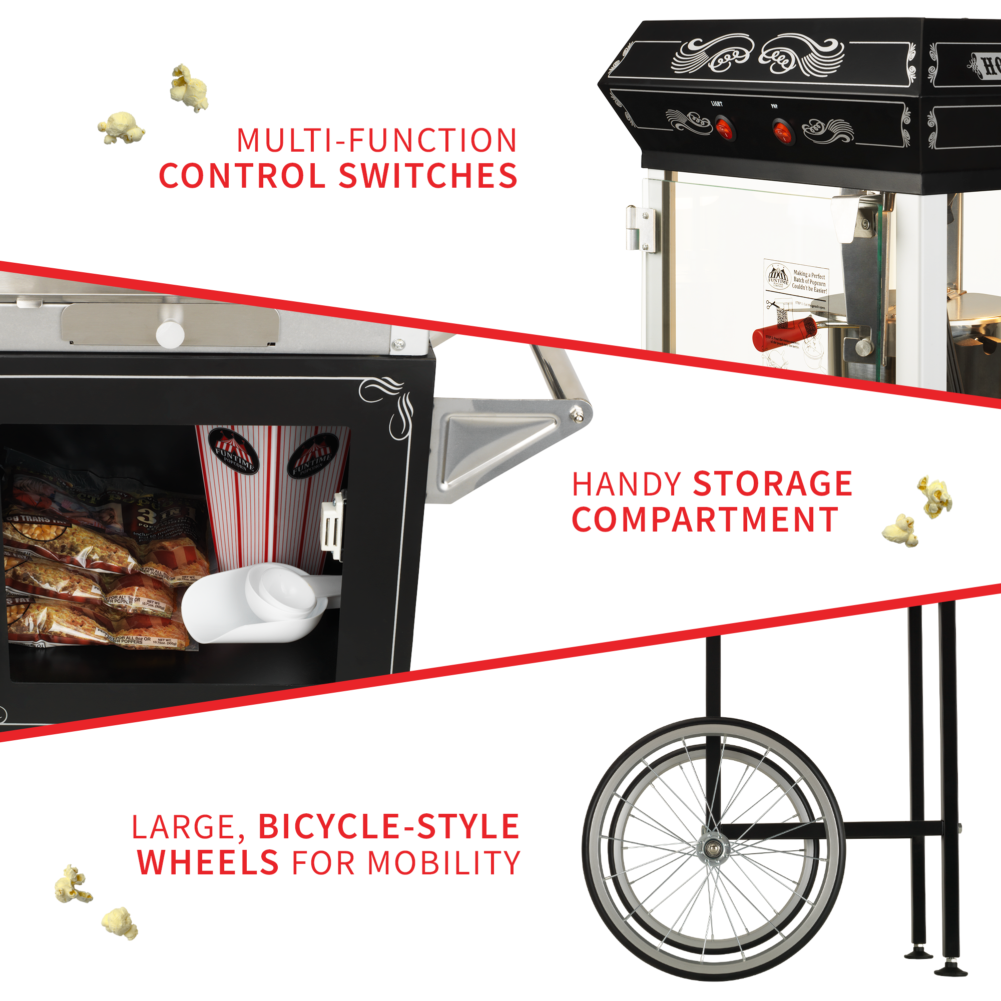 FunTime FT454CB 4oz Black Popcorn Popper Machine Maker Cart Vintage Style Home Goods 9 FunTime FT454CB 4oz Black Popcorn Popper Machine Maker Cart Vintage Style Home Goods