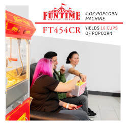 FunTime FT454CR 4oz Red Popcorn Popper Machine Maker Cart Vintage Style Home Goods
