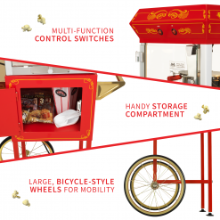 FunTime FT454CR 4oz Red Popcorn Popper Machine Maker Cart Vintage Style Home Goods 30 FunTime FT454CR 4oz Red Popcorn Popper Machine Maker Cart Vintage Style Home Goods