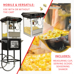 FunTime FT860CB 8oz Premium Black Popcorn Popper Machine Maker Cart Vintage Home Goods