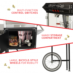 FunTime FT860CB 8oz Premium Black Popcorn Popper Machine Maker Cart Vintage Home Goods