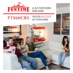 FunTime FT860CRS 8oz Premium Red Silver Popcorn Popper Machine Maker Cart Home Goods