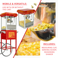FunTime FT860CRS 8oz Premium Red Silver Popcorn Popper Machine Maker Cart Home Goods