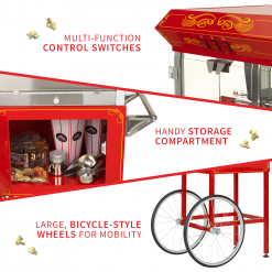FunTime FT860CRS 8oz Premium Red Silver Popcorn Popper Machine Maker Cart Home Goods