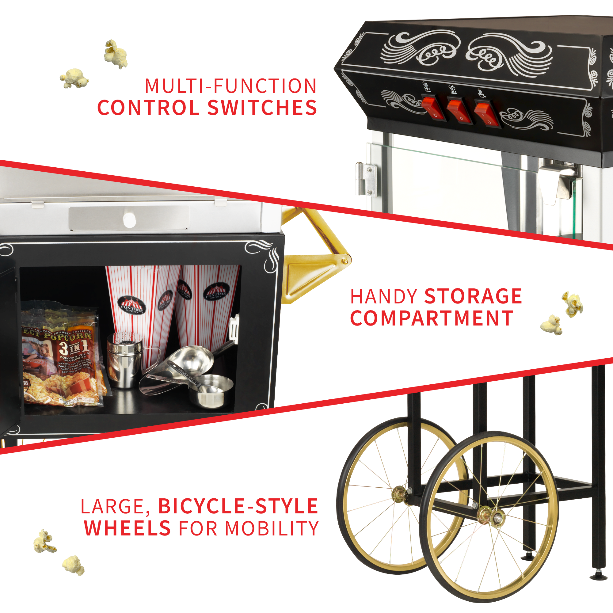 FunTime FT862CBG 8oz Black Popcorn Popper Machine Maker Cart Vintage Style 9 FunTime FT862CBG 8oz Black Popcorn Popper Machine Maker Cart Vintage Style