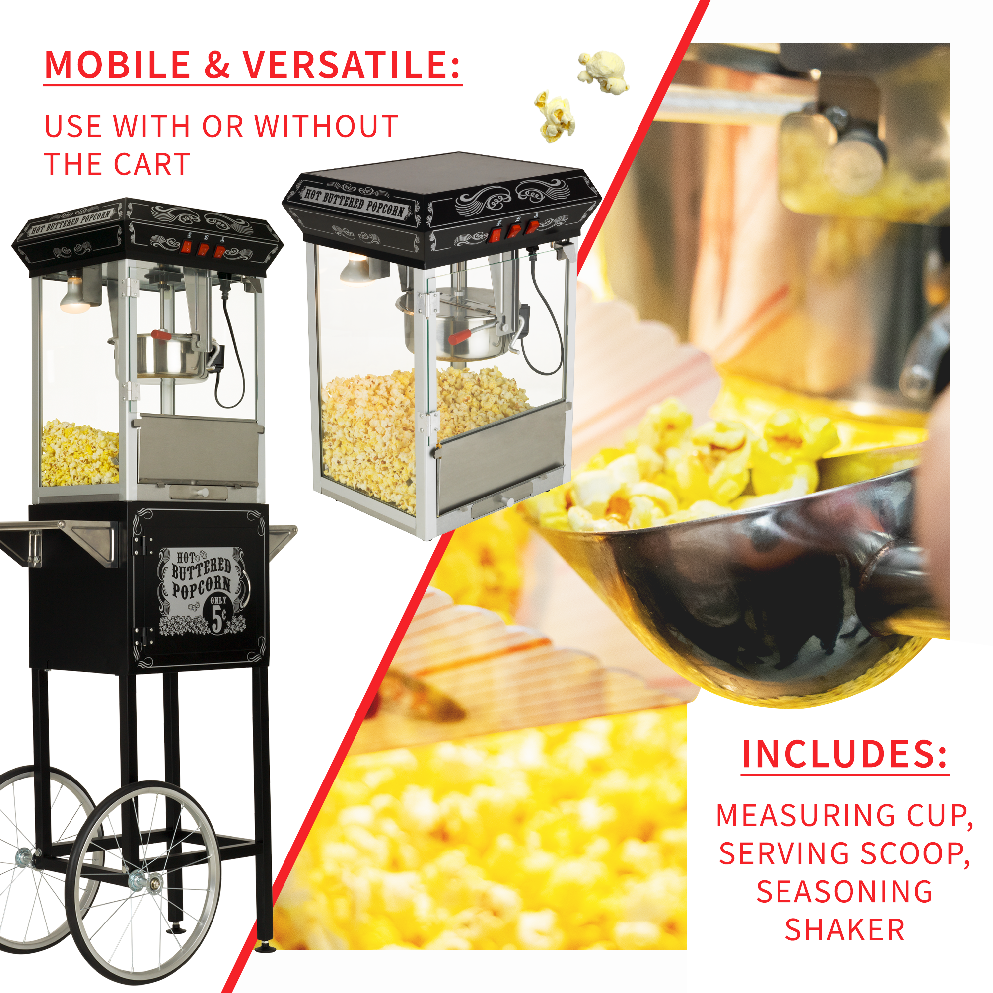 FunTime FT862CB 8oz Black Popcorn Popper Machine Maker Cart Vintage Style 7 FunTime FT862CB 8oz Black Popcorn Popper Machine Maker Cart Vintage Style
