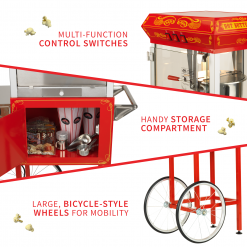 Home Goods FunTime FT862CRS 8oz Red Popcorn Popper Machine Maker Cart Vintage Style