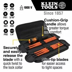Klein 32288 8 In 1 Insulated Interchangeable Screwdriver Set W/ Carrying Pouch