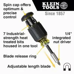 Tools & Equipment Klein 32308 8-in-1 Lightweight Multi-Bit Adjustable Length Stubby Screwdriver