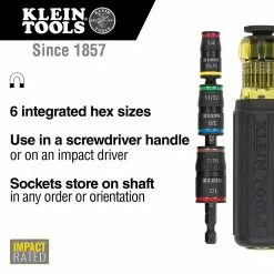 Klein 32900 7-in-1 Impact Flip Magnetic Socket W/ Handle And Color Coded Sockets Tools & Equipment