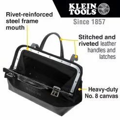 Tools & Equipment Klein 510212BLK 12" Heavy Duty Tool Bag Black Canvas W/ Leather Handles