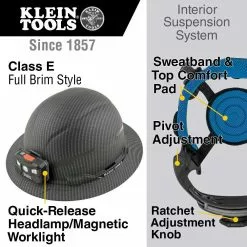 Klein 60346 Hard Hat Premium KARBN Non-Vented Full Brim Class E W/ Headlamp Tools & Equipment