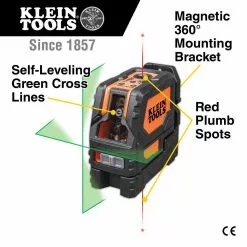 Klein 93LCLG Self Leveling Green Cross Line Laser Level W/ Red Plumb Spot