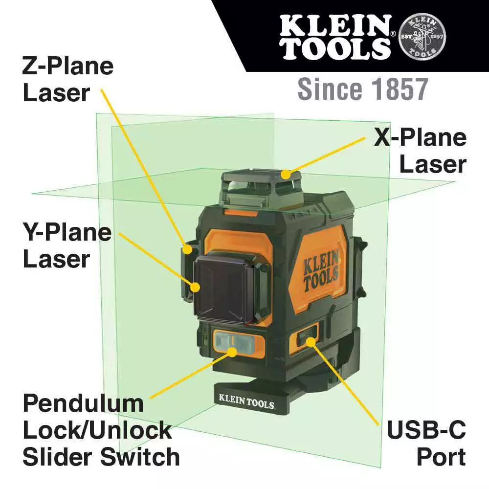 Tools & Equipment Klein 93PLL Cordless Rechargeable Li-Ion Self-Leveling Green Planar Laser Level 5 Tools & Equipment Klein 93PLL Cordless Rechargeable Li-Ion Self-Leveling Green Planar Laser Level