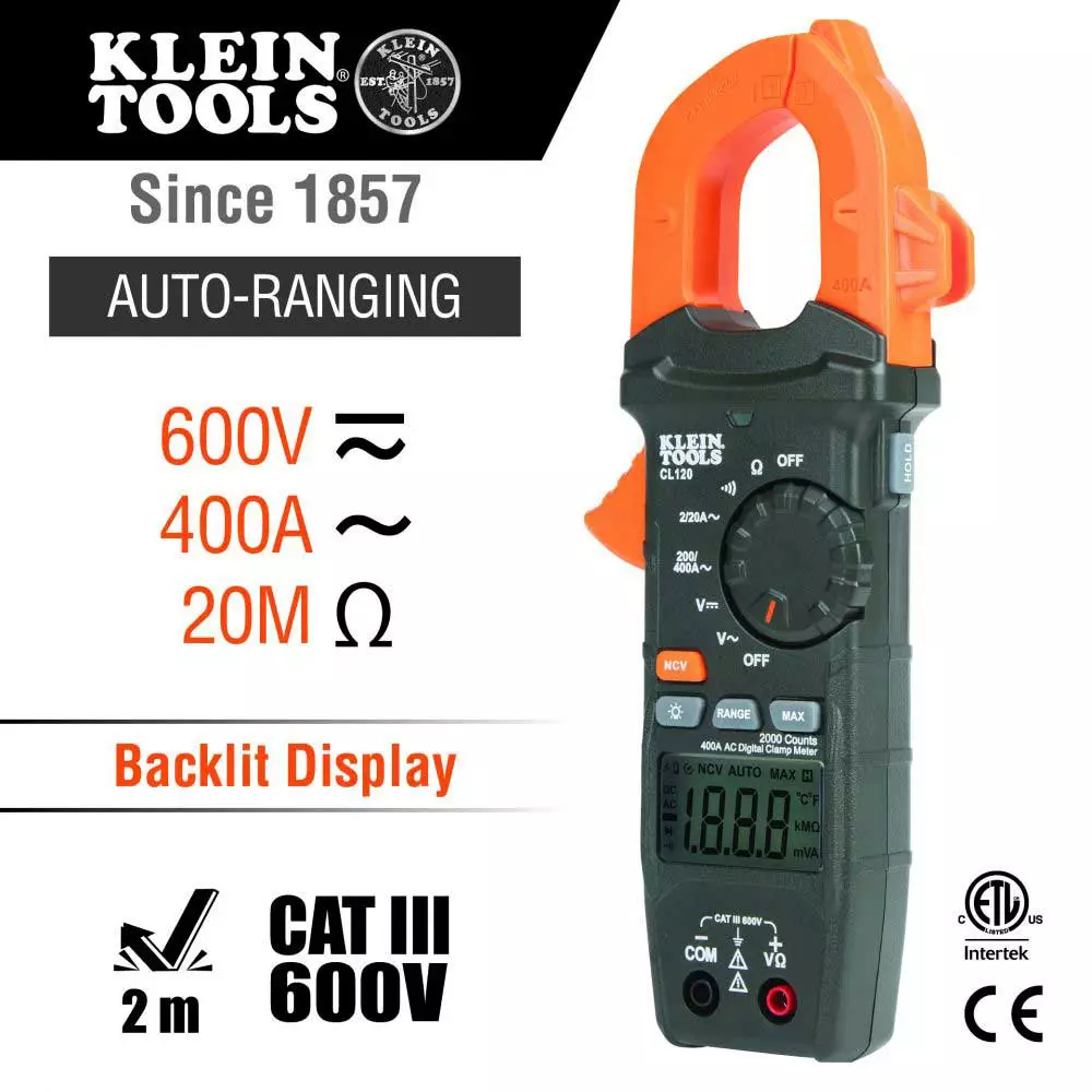 Klein CL120VP AC/DC Voltage Clamp Meter Electrical Test Kit W/LCD 5 Klein CL120VP AC/DC Voltage Clamp Meter Electrical Test Kit W/LCD