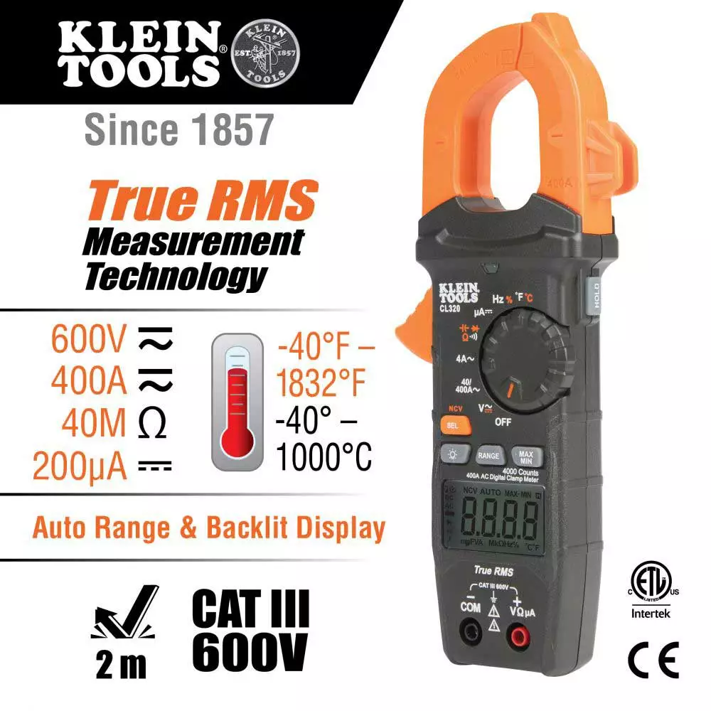 Tools & Equipment Klein CL320KIT Digital Clamp Meter Infrared/Probe Thermometer HVAC Kit 4 Tools & Equipment Klein CL320KIT Digital Clamp Meter Infrared/Probe Thermometer HVAC Kit