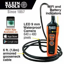 Klein ET20 6 Foot Waterproof Gooseneck WiFi Borescope Inspection Camera Tools & Equipment