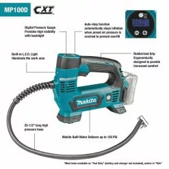Makita MP100DZ 12 Volt CXT 120 Psi Lithium-Ion Cordless Inflator, Bare Tool