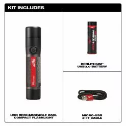 Tools & Equipment Milwaukee 2160-21 800 Lumen USB Rechargeable LED Twist Focus Flashlight