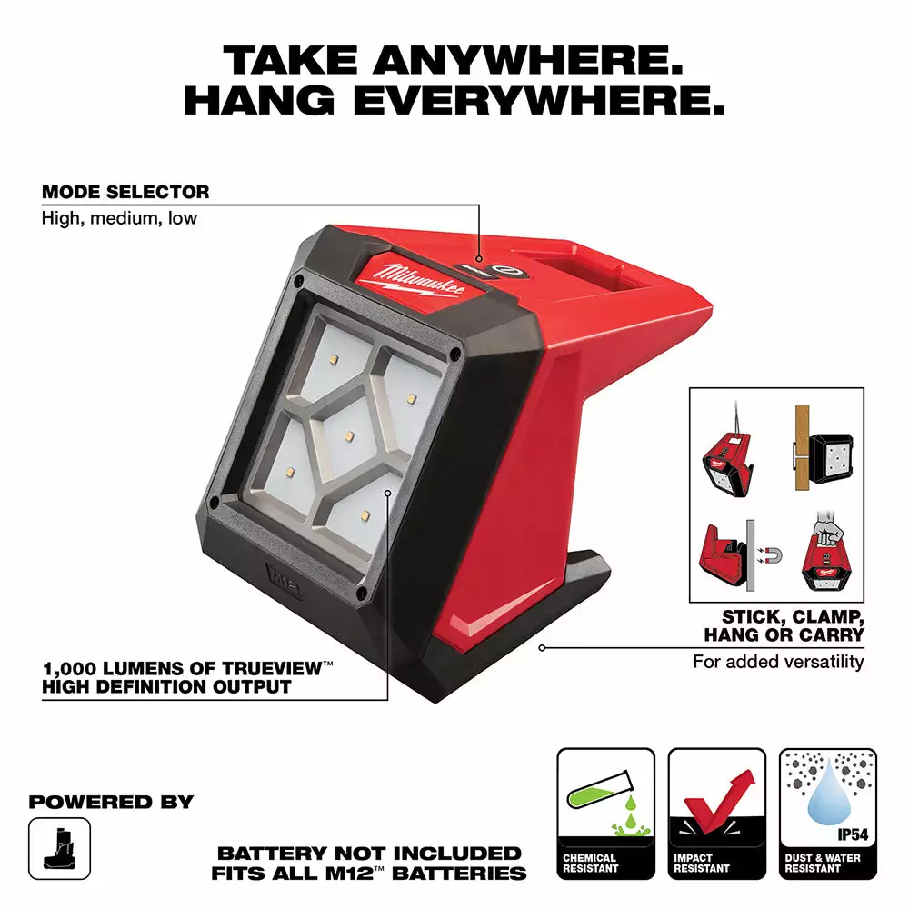 Tools & Equipment Milwaukee 2364-20 M12 12V Rover LED Cordless Compact Flood Light - Bare Tool 4 Tools & Equipment Milwaukee 2364-20 M12 12V Rover LED Cordless Compact Flood Light - Bare Tool