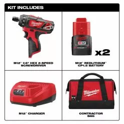 Milwaukee 2406-22 M12 12V 1/4-Inch Hex 2-Speed Screwdriver Kit
