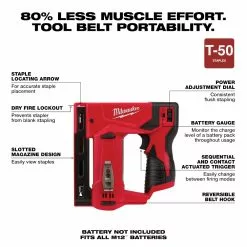 Milwaukee 2447-20 M12 12V 3/8" Cordless Li-Ion Crown Stapler - Bare Tool Tools & Equipment 15 Milwaukee 2447-20 M12 12V 3/8