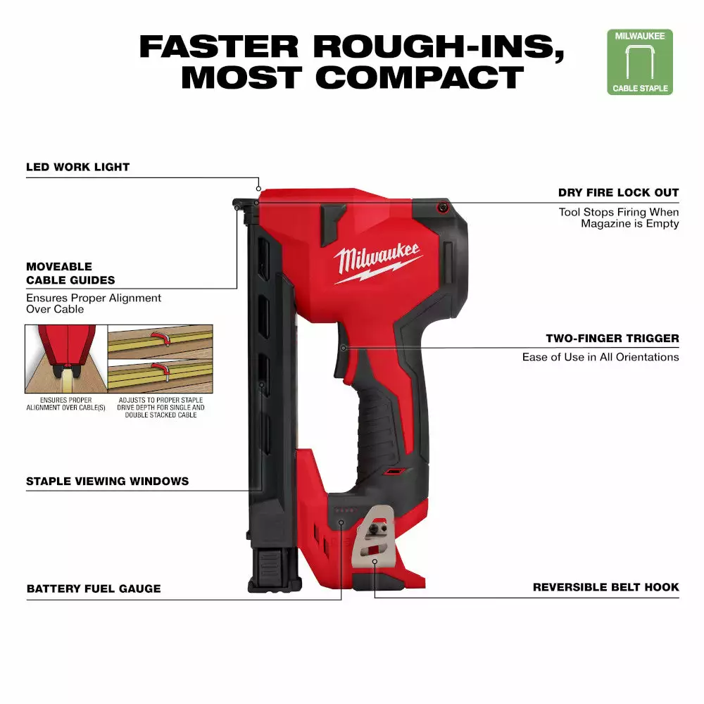 Milwaukee 2448-21 M12 12V Cordless Li-Ion Brushed Cable Stapler Kit Tools & Equipment 4 Milwaukee 2448-21 M12 12V Cordless Li-Ion Brushed Cable Stapler Kit Tools & Equipment