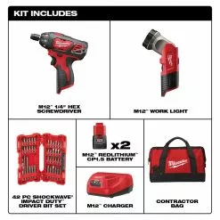 Tools & Equipment Milwaukee 2482-22 M12 12V Cordless Lithium-Ion Screwdriver Flashlight Combo Kit