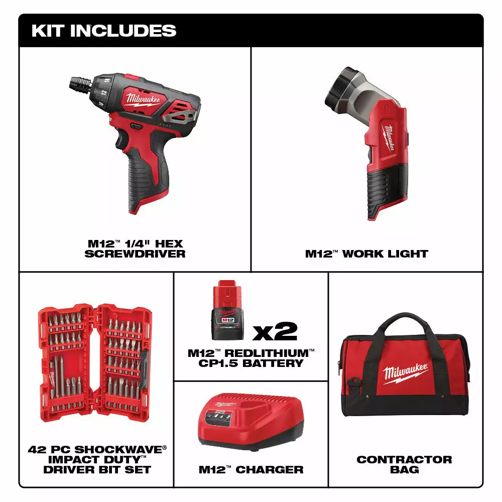 Tools & Equipment Milwaukee 2482-22 M12 12V Cordless Lithium-Ion Screwdriver Flashlight Combo Kit 4 Tools & Equipment Milwaukee 2482-22 M12 12V Cordless Lithium-Ion Screwdriver Flashlight Combo Kit