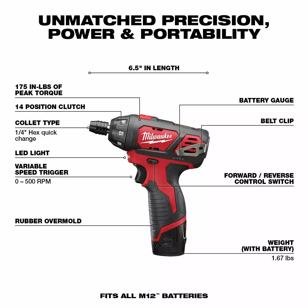 Tools & Equipment Milwaukee 2482-22 M12 12V Cordless Lithium-Ion Screwdriver Flashlight Combo Kit 5 Tools & Equipment Milwaukee 2482-22 M12 12V Cordless Lithium-Ion Screwdriver Flashlight Combo Kit