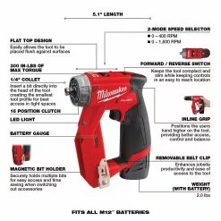 Tools & Equipment Milwaukee 2505-22 M12 FUEL 12V Brushless Installation 4-in-1 Drill/Driver Kit