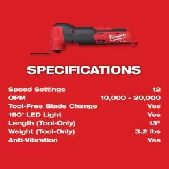 Milwaukee 2526-20 M12 12V Cordless Oscillating Multi-Tool - Bare Tool 21 Milwaukee 2526-20 M12 12V Cordless Oscillating Multi-Tool - Bare Tool