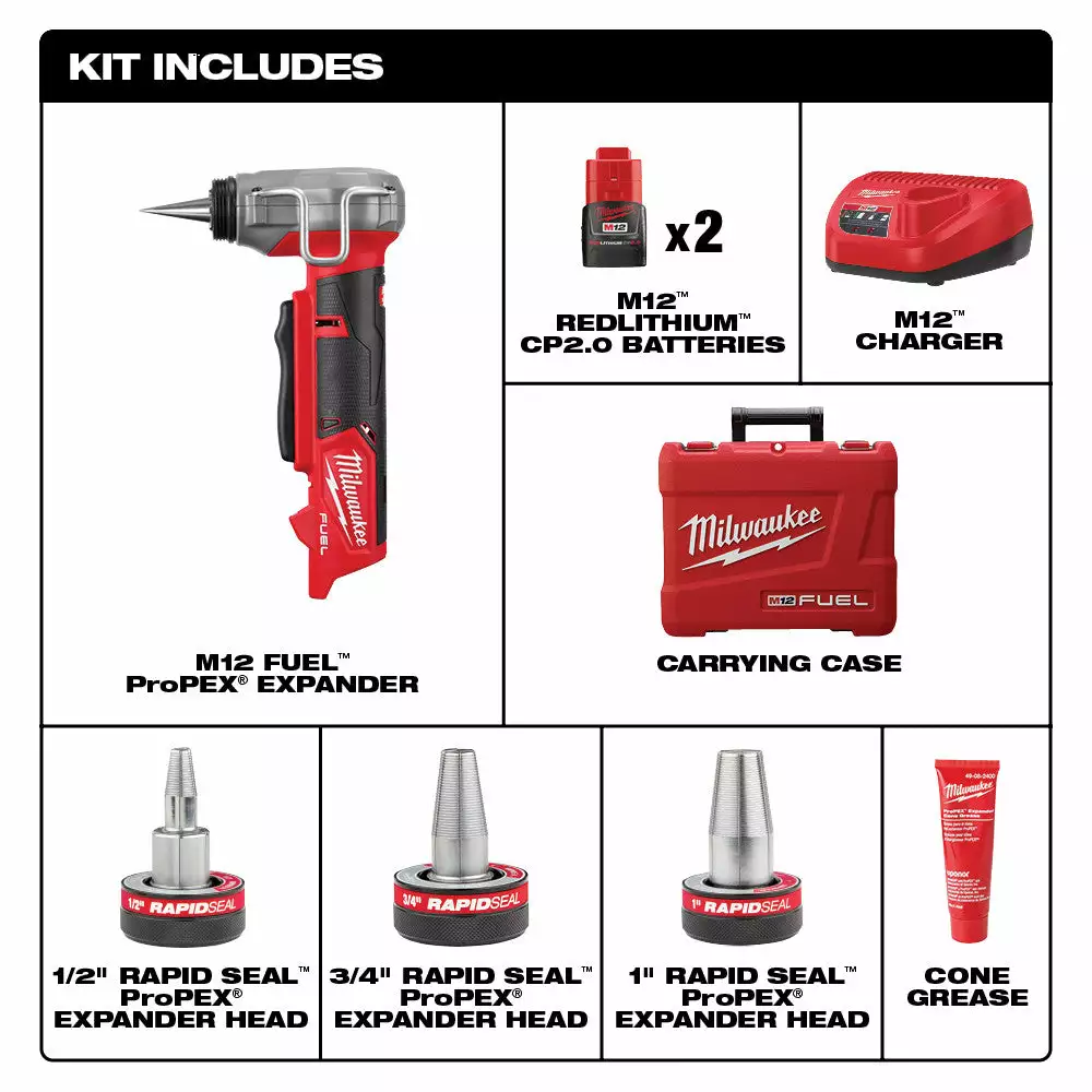 Milwaukee 2532-22 M12 FUEL 12V ProPEX Expander Kit W/RAPID SEAL Expander Heads Tools & Equipment 4 Milwaukee 2532-22 M12 FUEL 12V ProPEX Expander Kit W/RAPID SEAL Expander Heads Tools & Equipment