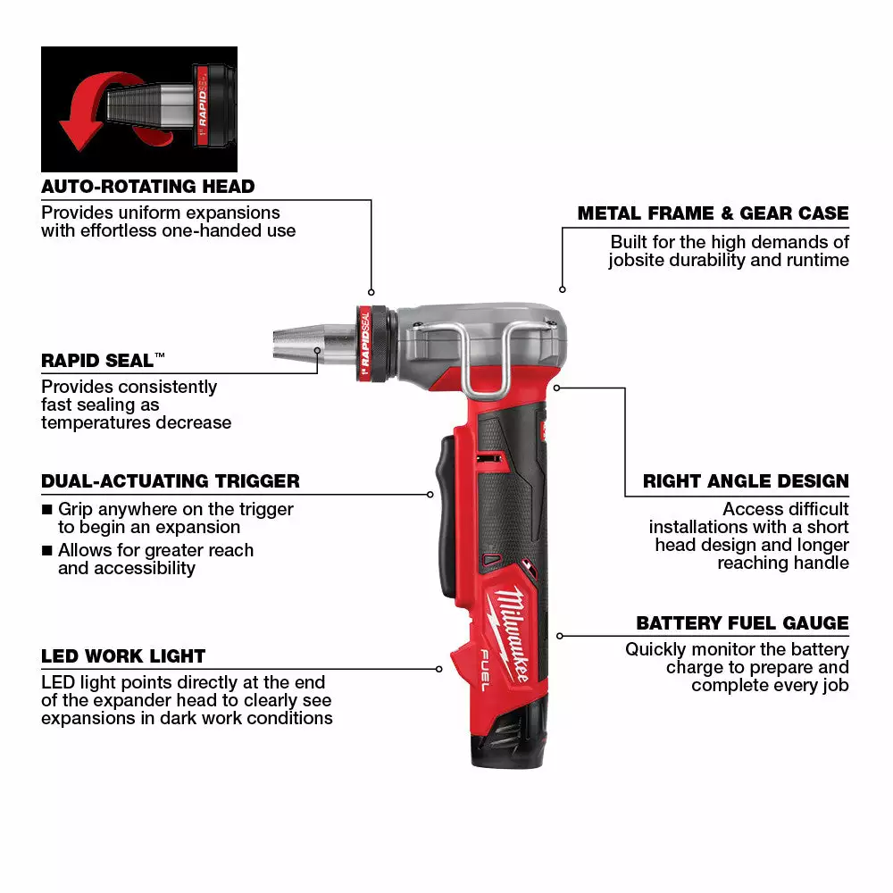 Milwaukee 2532-22 M12 FUEL 12V ProPEX Expander Kit W/RAPID SEAL Expander Heads Tools & Equipment 10 Milwaukee 2532-22 M12 FUEL 12V ProPEX Expander Kit W/RAPID SEAL Expander Heads Tools & Equipment