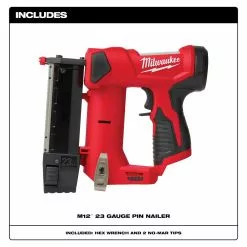 Milwaukee 2540-20 M12 12V 23 Gauge Compact Cordless Pin Nailer - Bare Tool Tools & Equipment