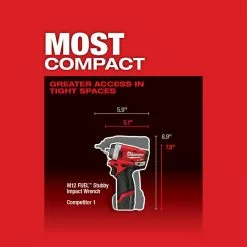 Milwaukee M12 2552-20 M12 FUEL 12V 1/4-Inch Stubby Impact Wrench - Bare Tool Tools & Equipment 16 Milwaukee M12 2552-20 M12 FUEL 12V 1/4-Inch Stubby Impact Wrench - Bare Tool Tools & Equipment