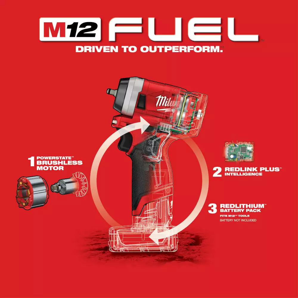 Milwaukee M12 2552-20 M12 FUEL 12V 1/4-Inch Stubby Impact Wrench - Bare Tool Tools & Equipment 8 Milwaukee M12 2552-20 M12 FUEL 12V 1/4-Inch Stubby Impact Wrench - Bare Tool Tools & Equipment